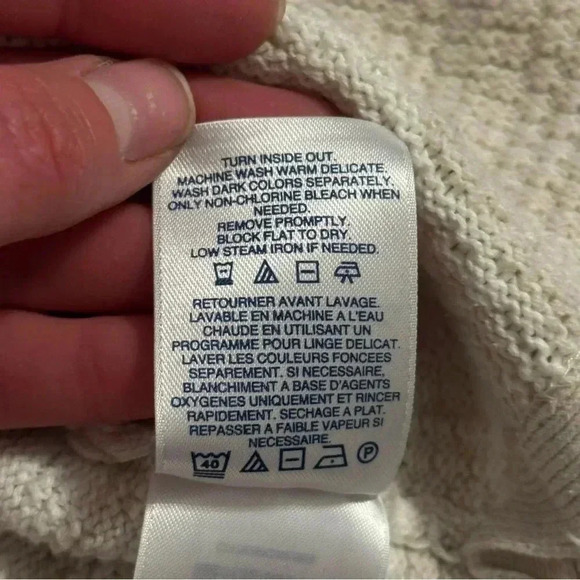 Lands’ End White & Tan Women’s Cotton Blend Sweater Size Medium Petite - Picture 10 of 13